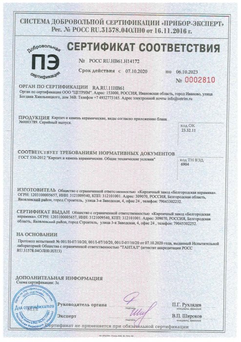 Сертификат белкерамики
